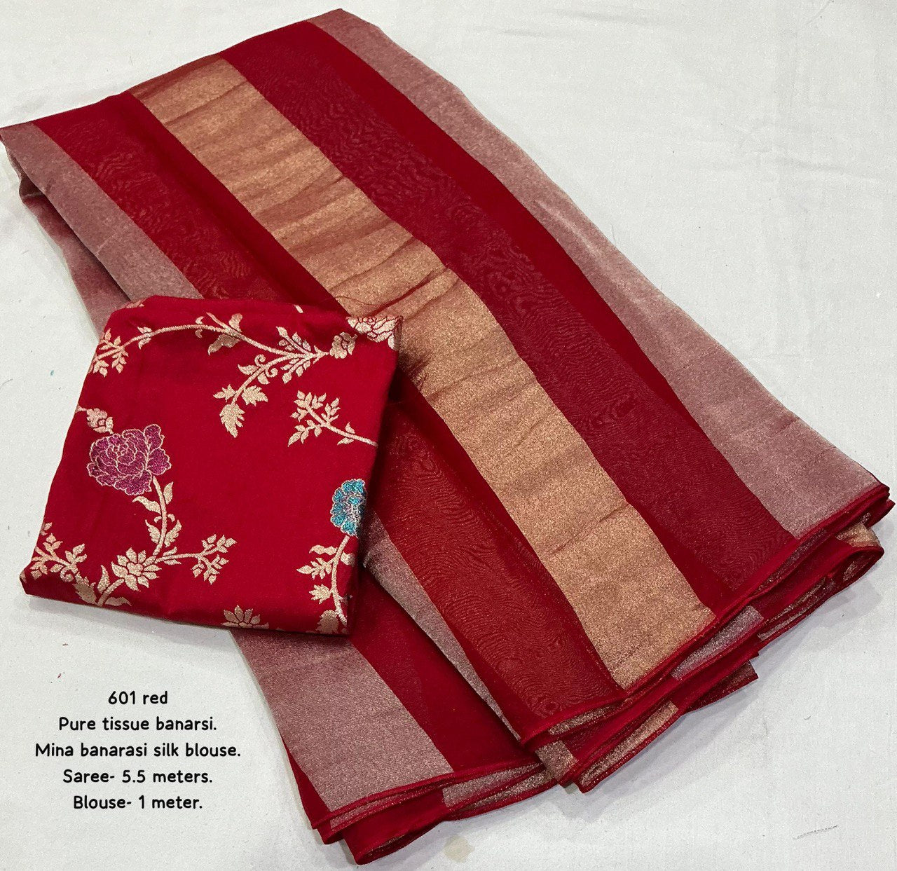 Premium Pure Organza Silk Saree with Zari Stripes & Banarasi Mina Blouse