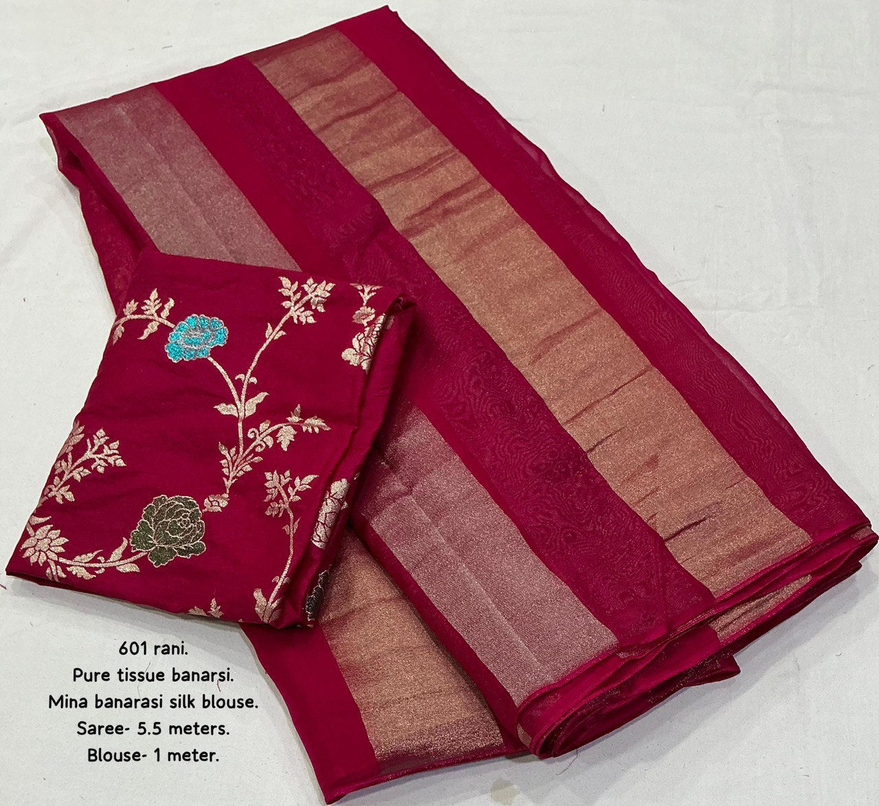 Premium Pure Organza Silk Saree with Zari Stripes & Banarasi Mina Blouse