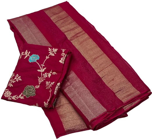 Premium Pure Organza Silk Saree with Zari Stripes & Banarasi Mina Blouse