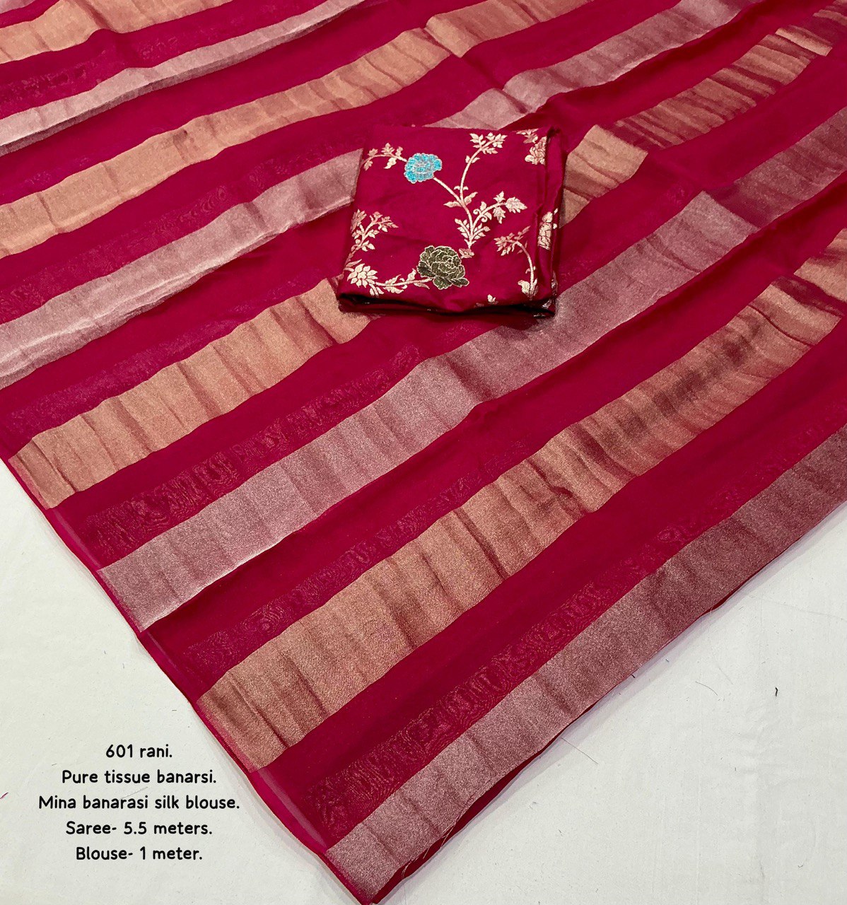 Premium Pure Organza Silk Saree with Zari Stripes & Banarasi Mina Blouse