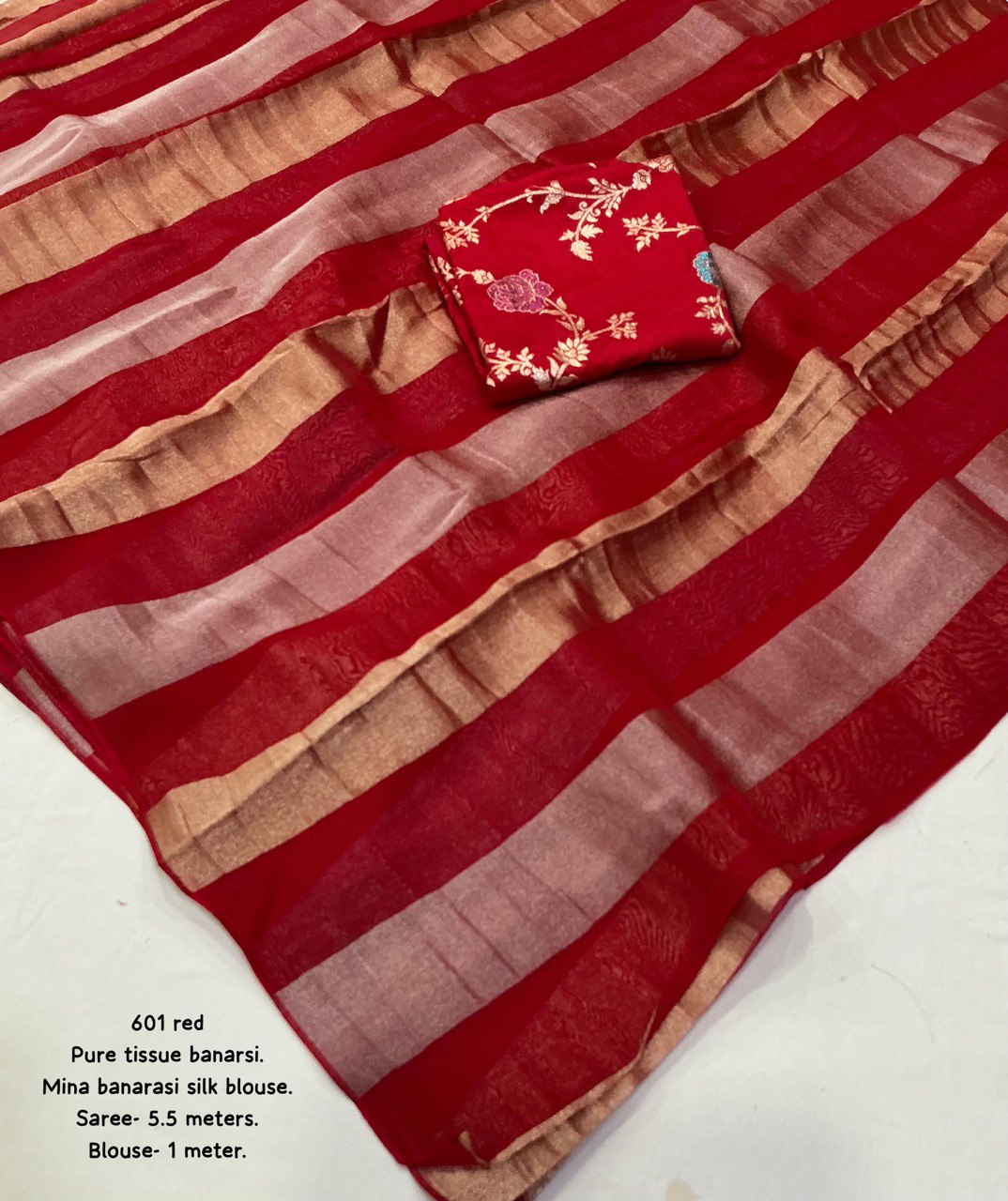 Premium Pure Organza Silk Saree with Zari Stripes & Banarasi Mina Blouse