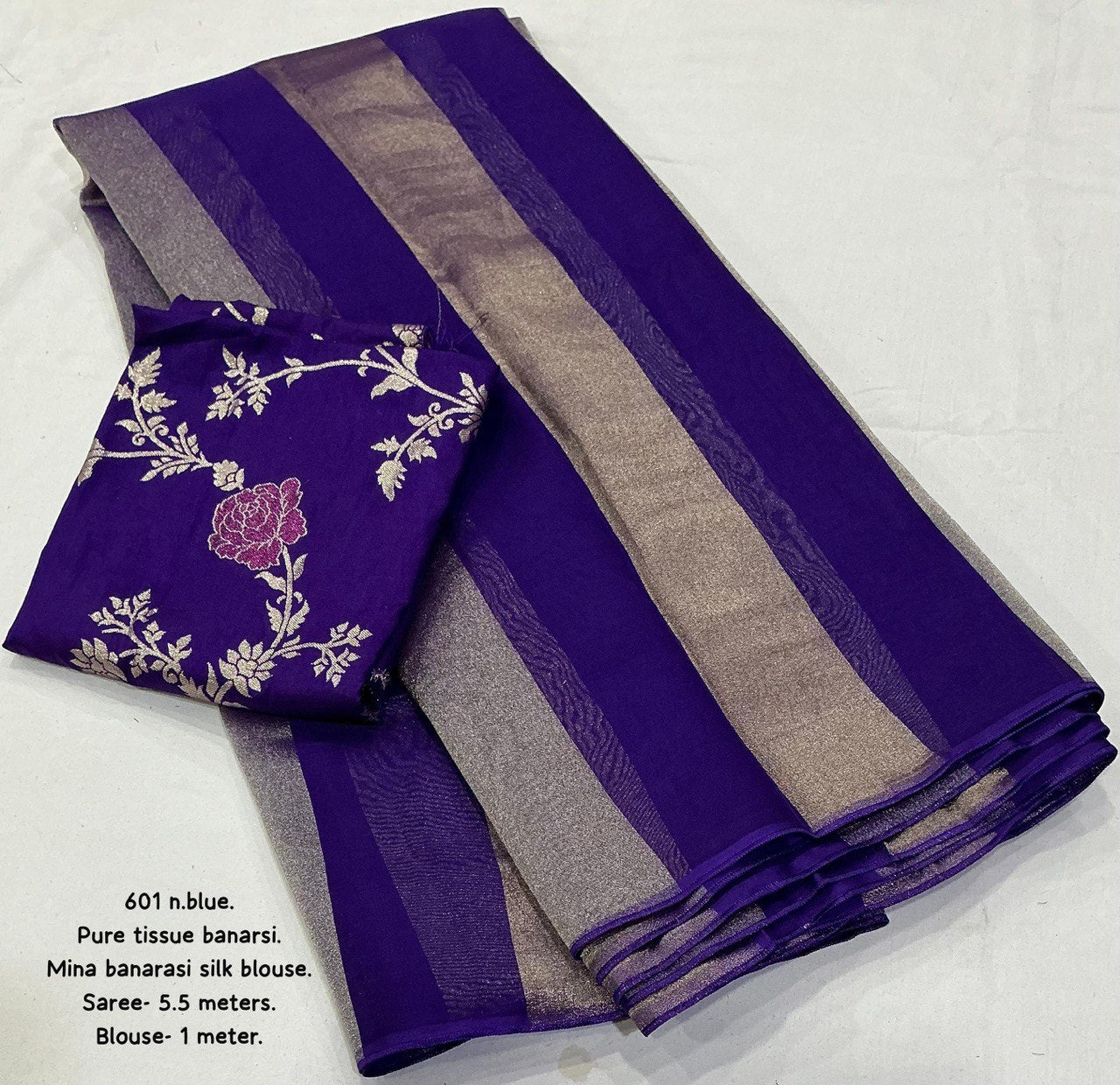 Premium Pure Organza Silk Saree with Zari Stripes & Banarasi Mina Blouse