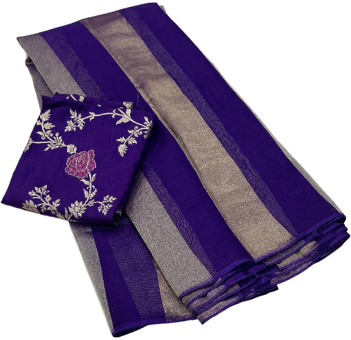 Premium Pure Organza Silk Saree with Zari Stripes & Banarasi Mina Blouse