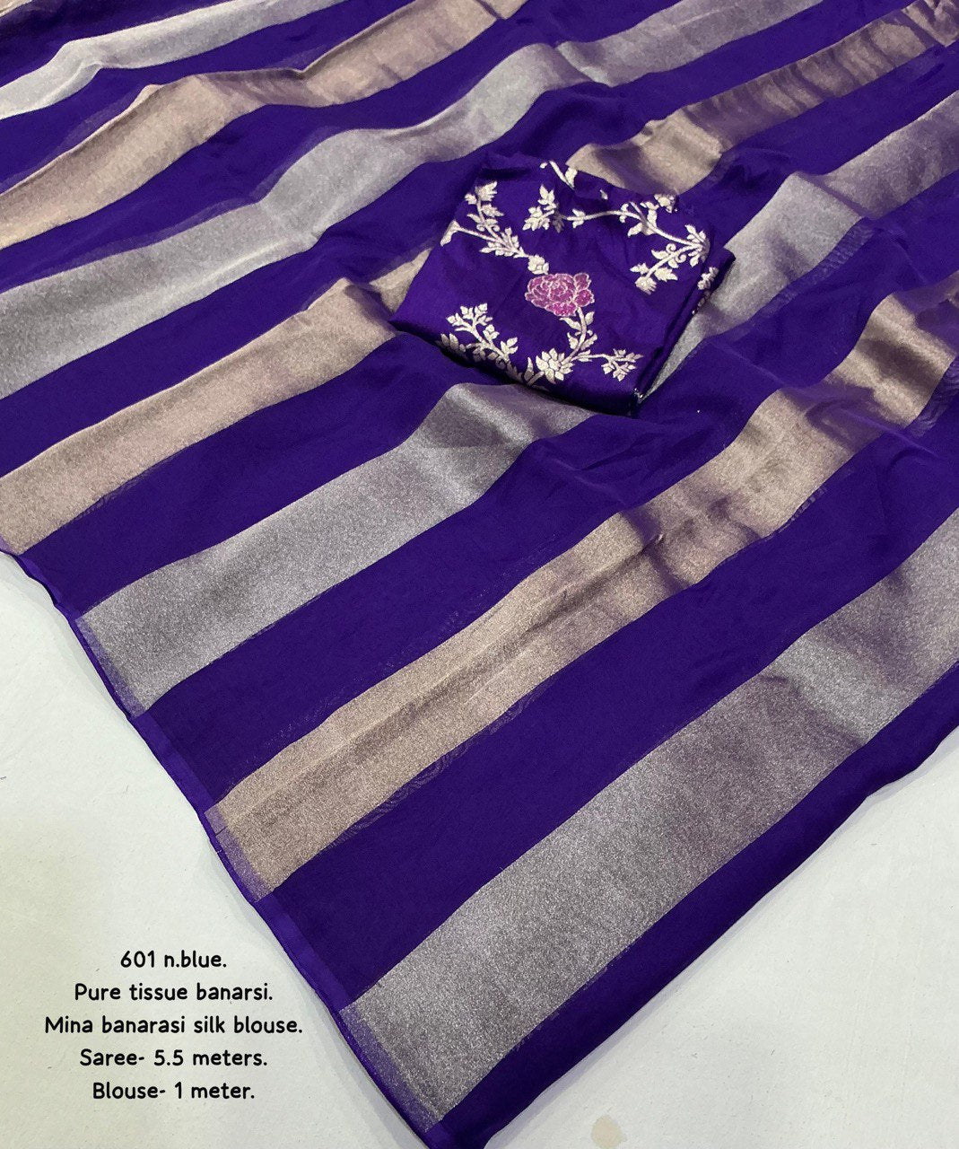Premium Pure Organza Silk Saree with Zari Stripes & Banarasi Mina Blouse