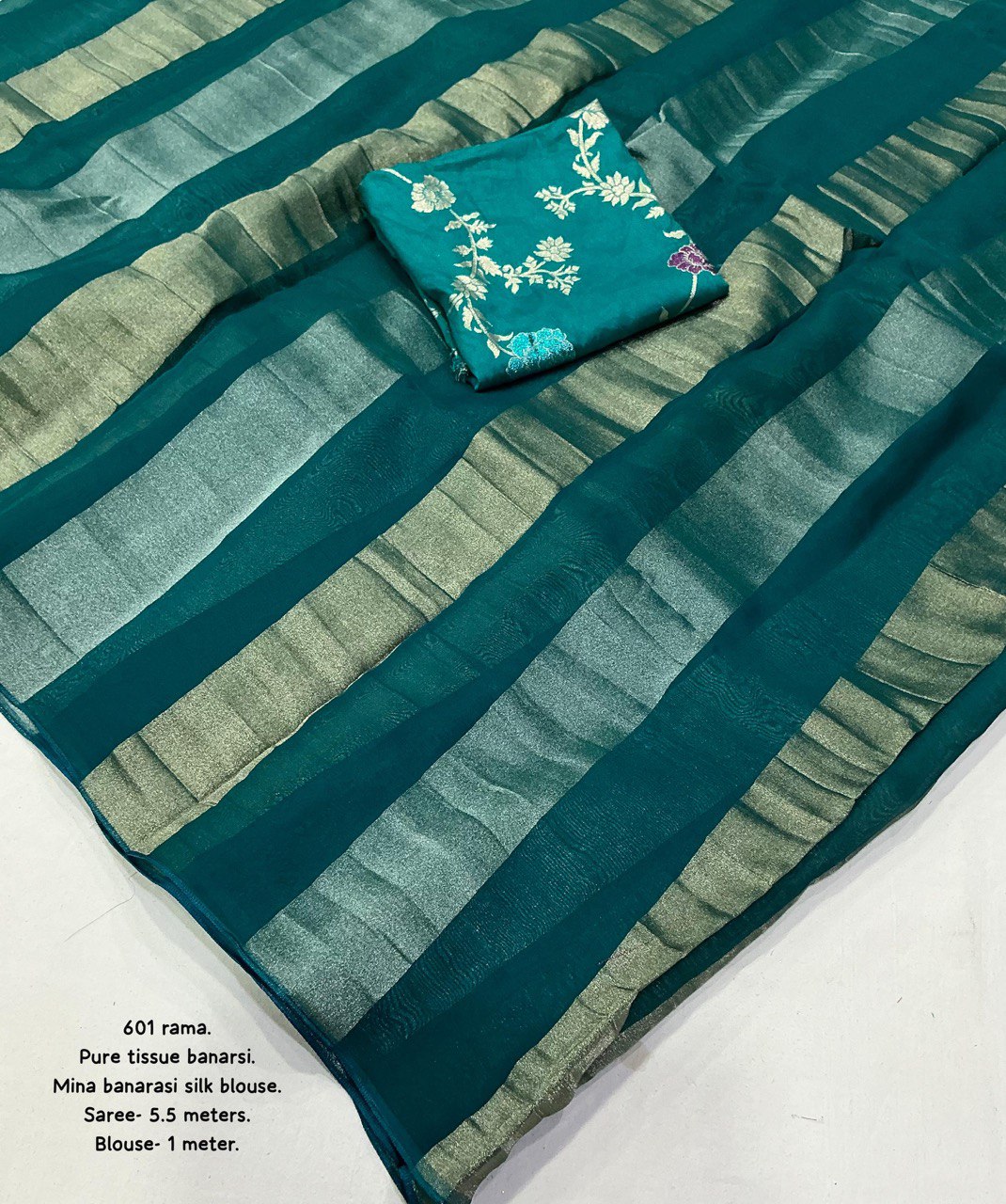 Premium Pure Organza Silk Saree with Zari Stripes & Banarasi Mina Blouse