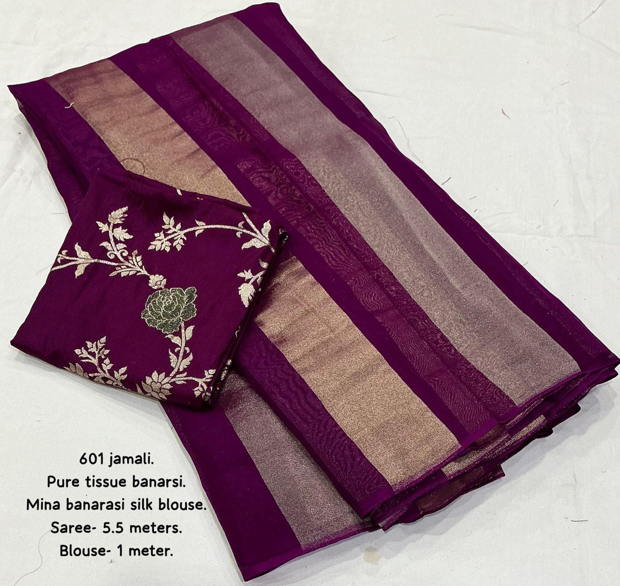 Premium Pure Organza Silk Saree with Zari Stripes & Banarasi Mina Blouse