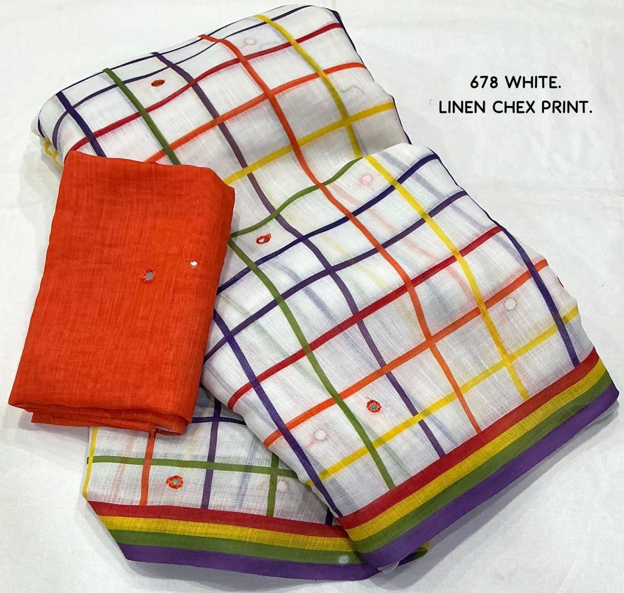 Aari Mirror Work Trendy Printed Designer Linen Saree With Running Blouse