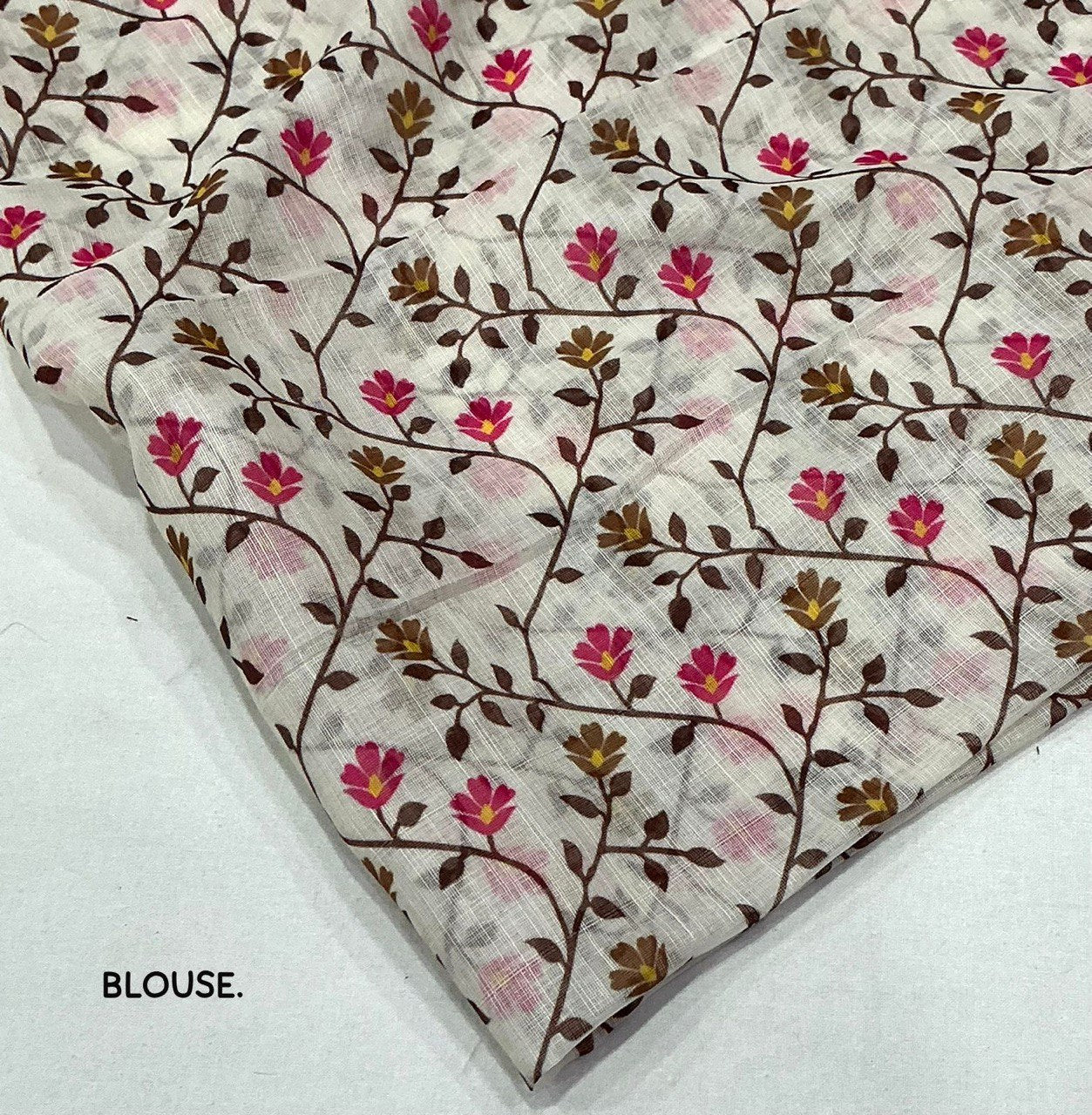 Aari Mirror Work Trendy Printed Designer Linen Saree With Running Blouse