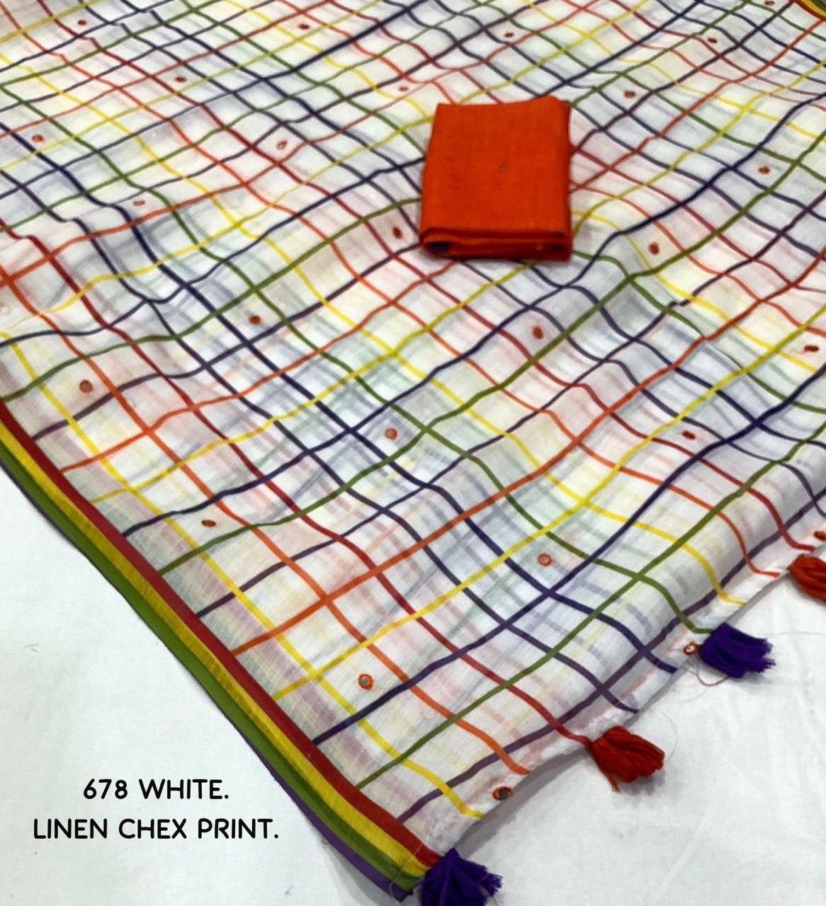 Aari Mirror Work Trendy Printed Designer Linen Saree With Running Blouse