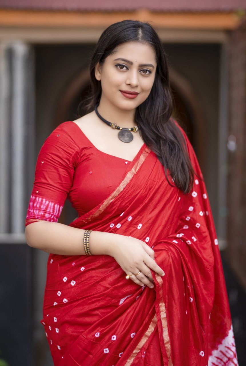 Pure Chanderi Cotton Hand-Tied Bandhani Saree with Blouse