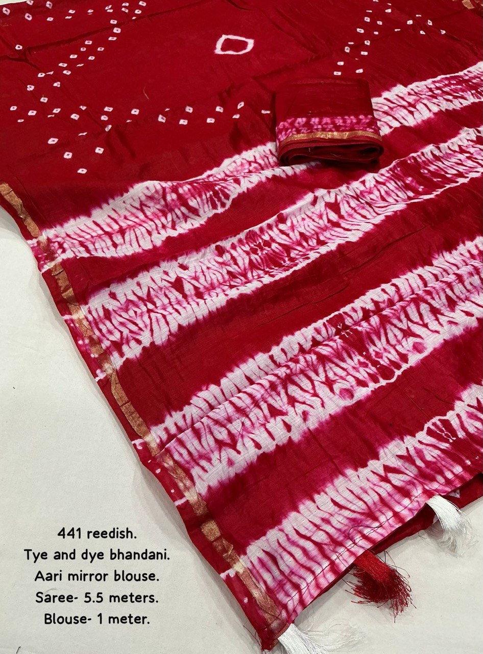 Pure Chanderi Cotton Hand-Tied Bandhani Saree with Blouse