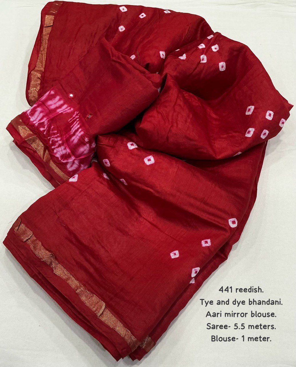 Pure Chanderi Cotton Hand-Tied Bandhani Saree with Blouse