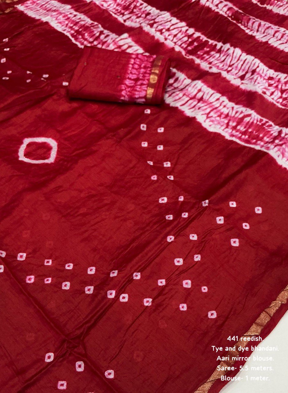 Pure Chanderi Cotton Hand-Tied Bandhani Saree with Blouse