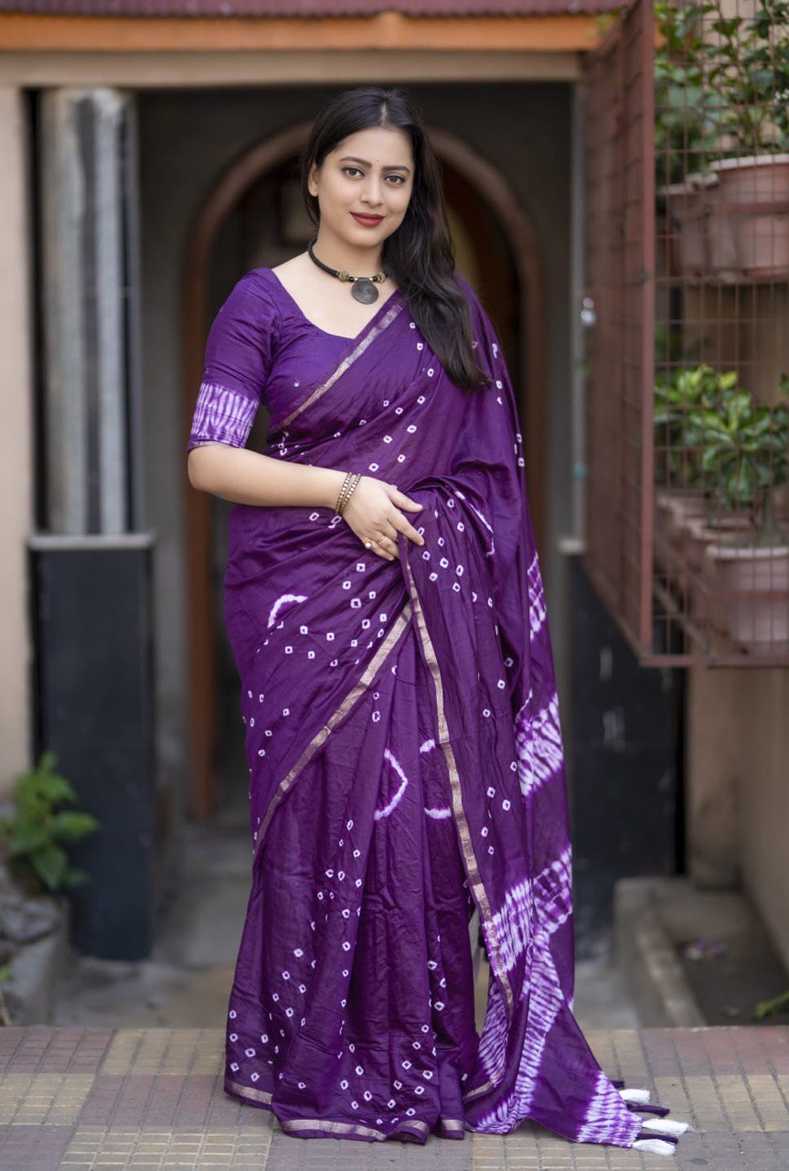 Pure Chanderi Cotton Hand-Tied Bandhani Saree with Blouse
