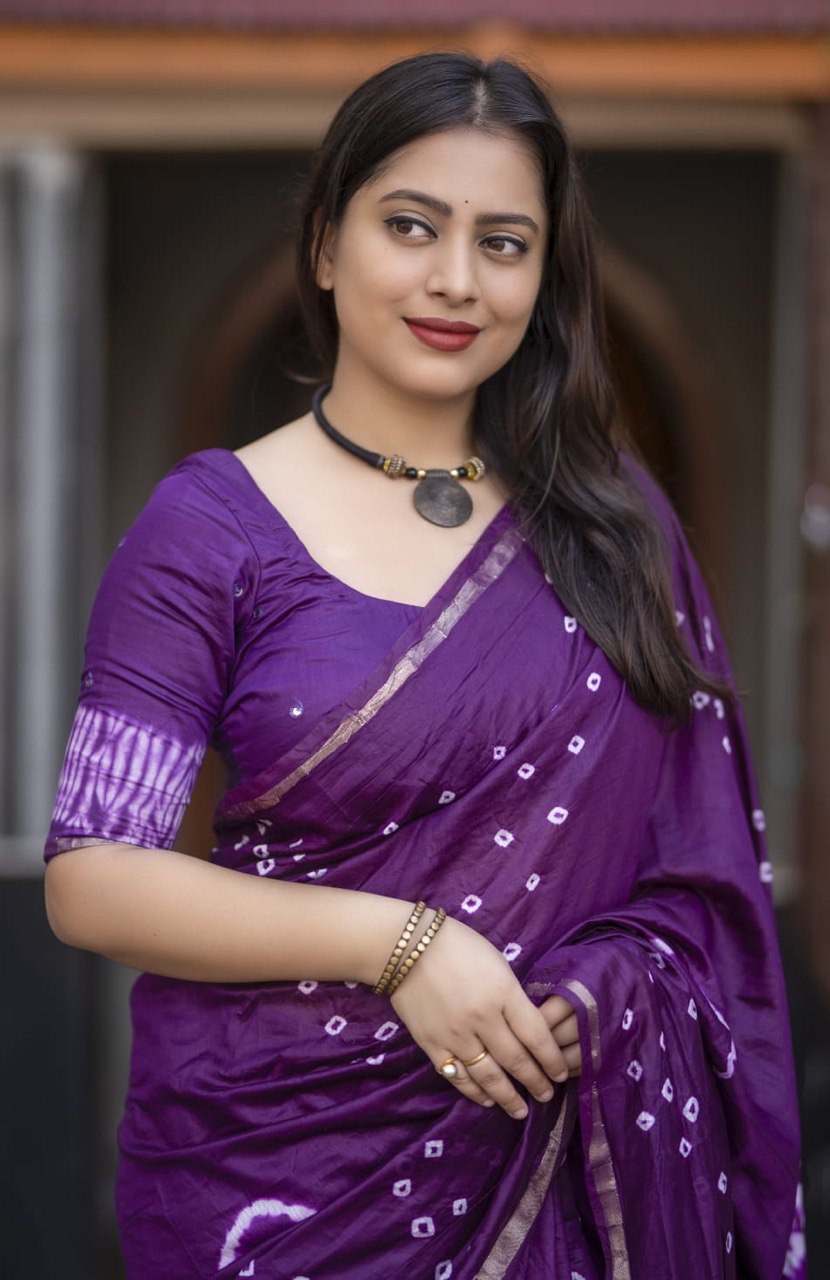 Pure Chanderi Cotton Hand-Tied Bandhani Saree with Blouse