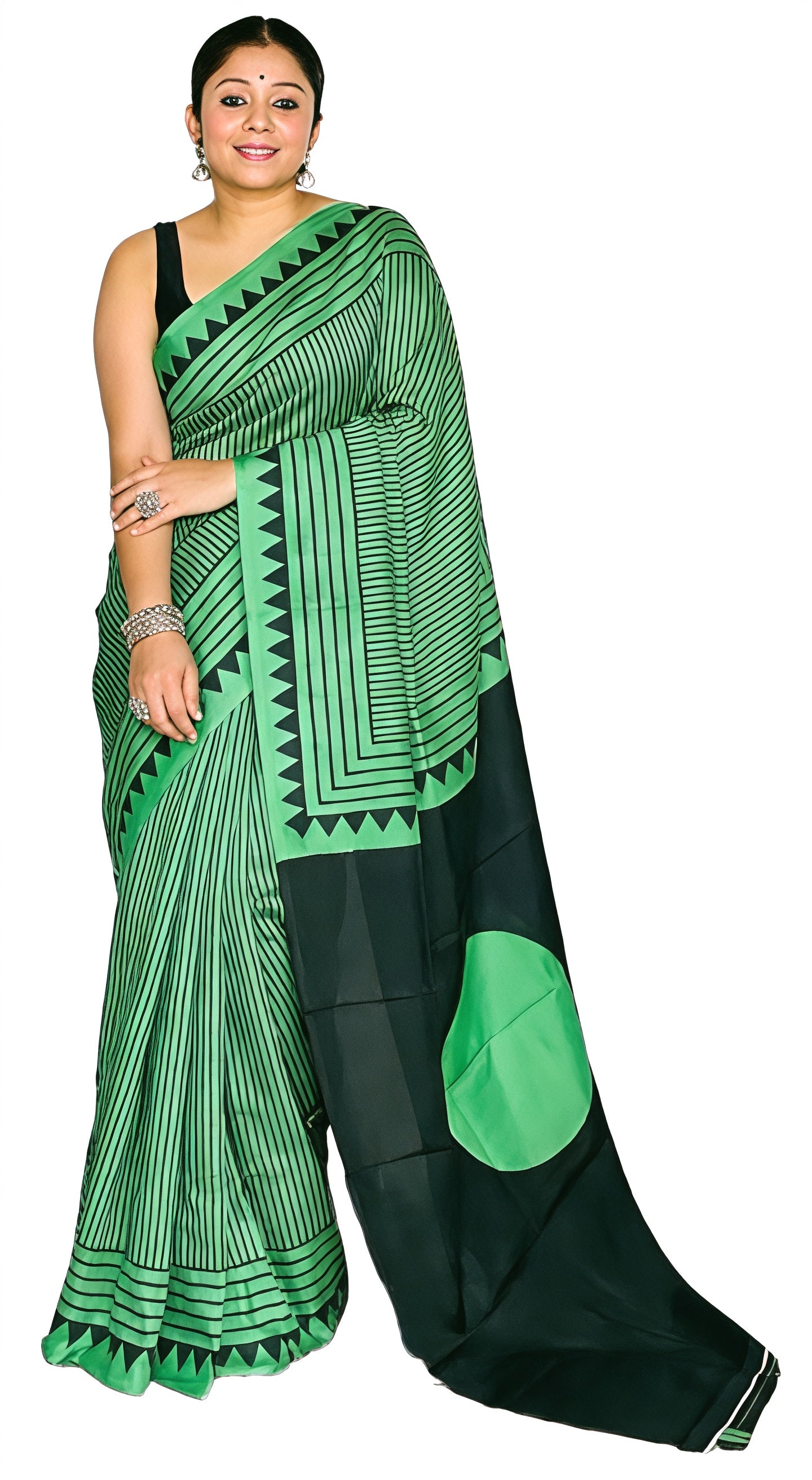 Ajrakh Polka Dot Striped Model Silk Saree with Digital Print Blouse