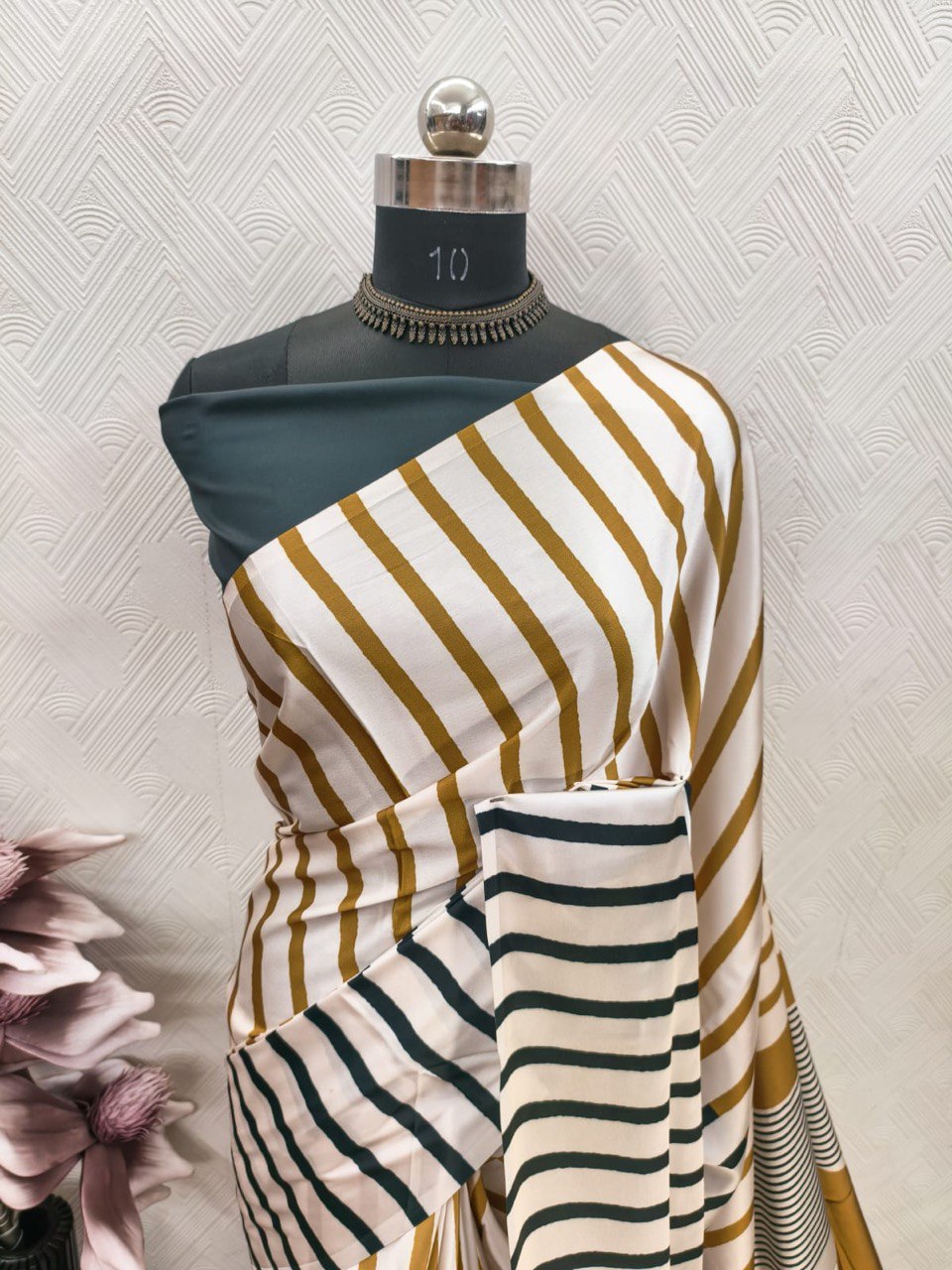 Ajrakh Polka Dot Striped Model Silk Saree with Digital Print Blouse