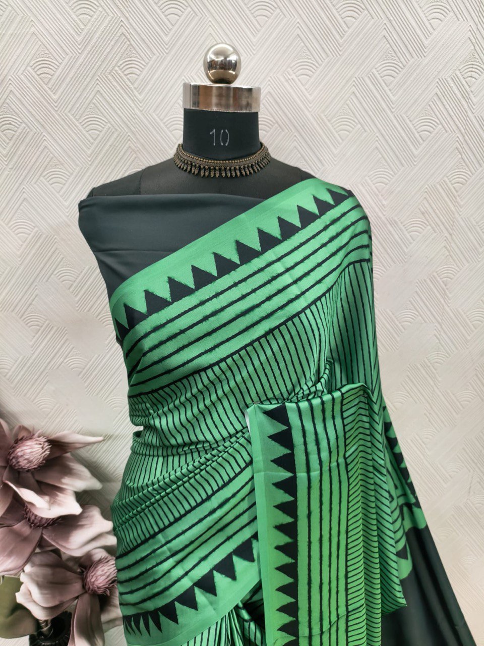 Ajrakh Polka Dot Striped Model Silk Saree with Digital Print Blouse