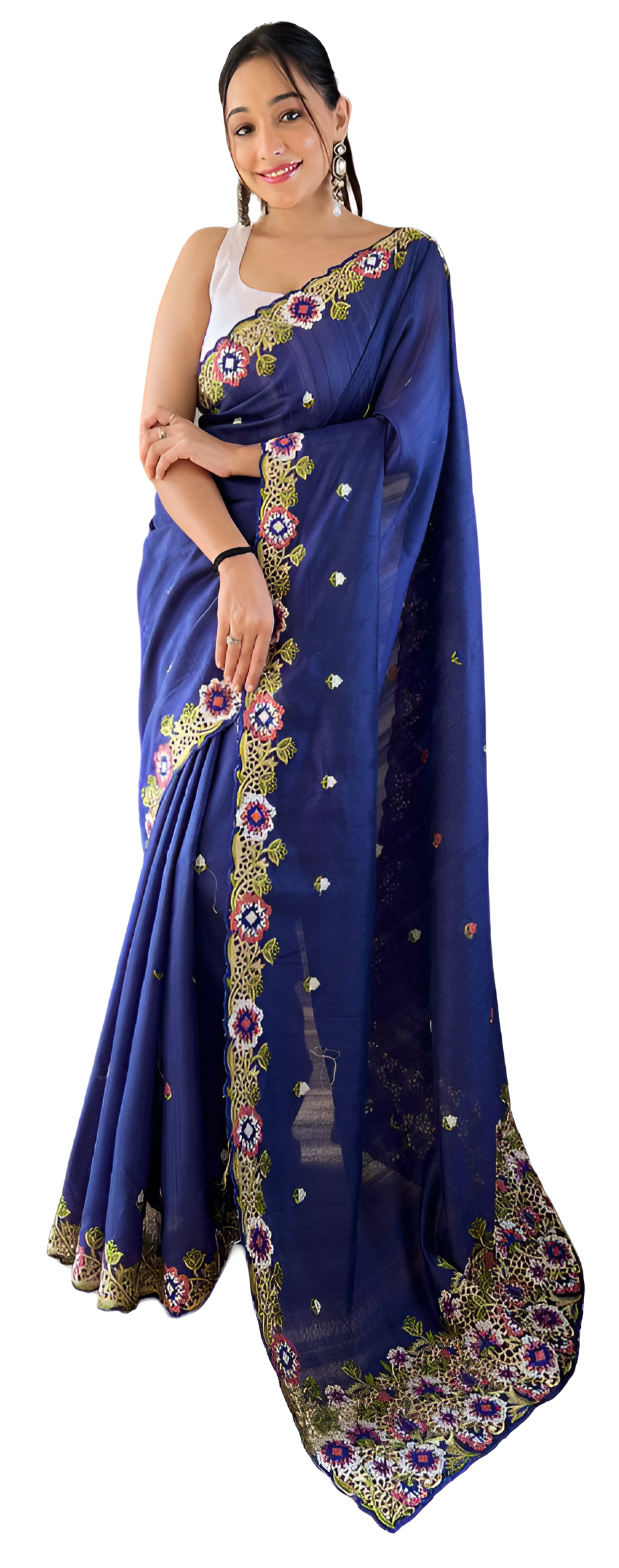 Pure Matka Silk Saree with Embroidered Buttis & Cutwork Pallu