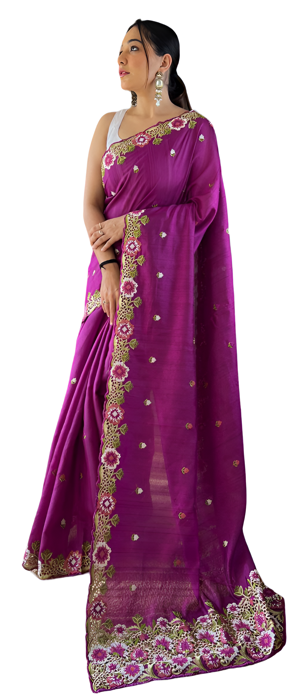 Pure Matka Silk Saree with Embroidered Buttis & Cutwork Pallu