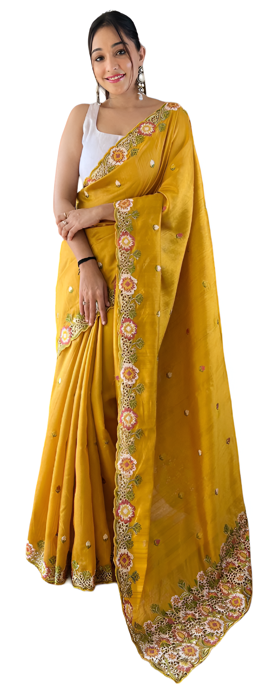 Pure Matka Silk Saree with Embroidered Buttis & Cutwork Pallu