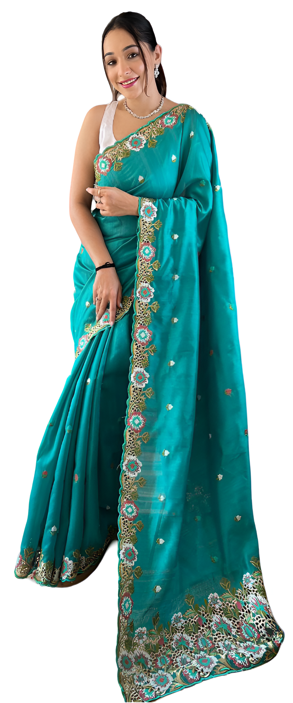 Pure Matka Silk Saree with Embroidered Buttis & Cutwork Pallu