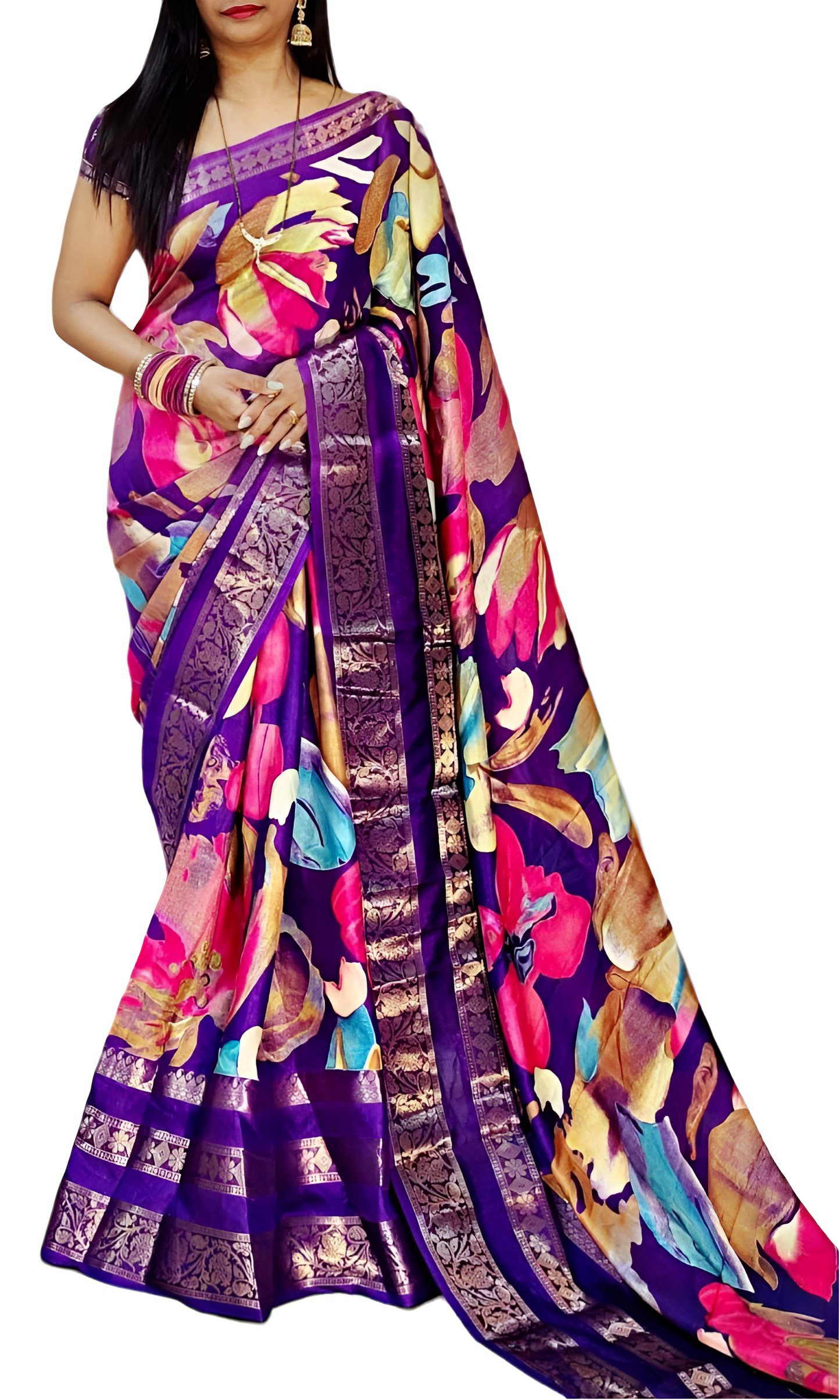 Pure and Soft Dola Silk Saree with Heavy Jacquard Border & Kalamkari Print