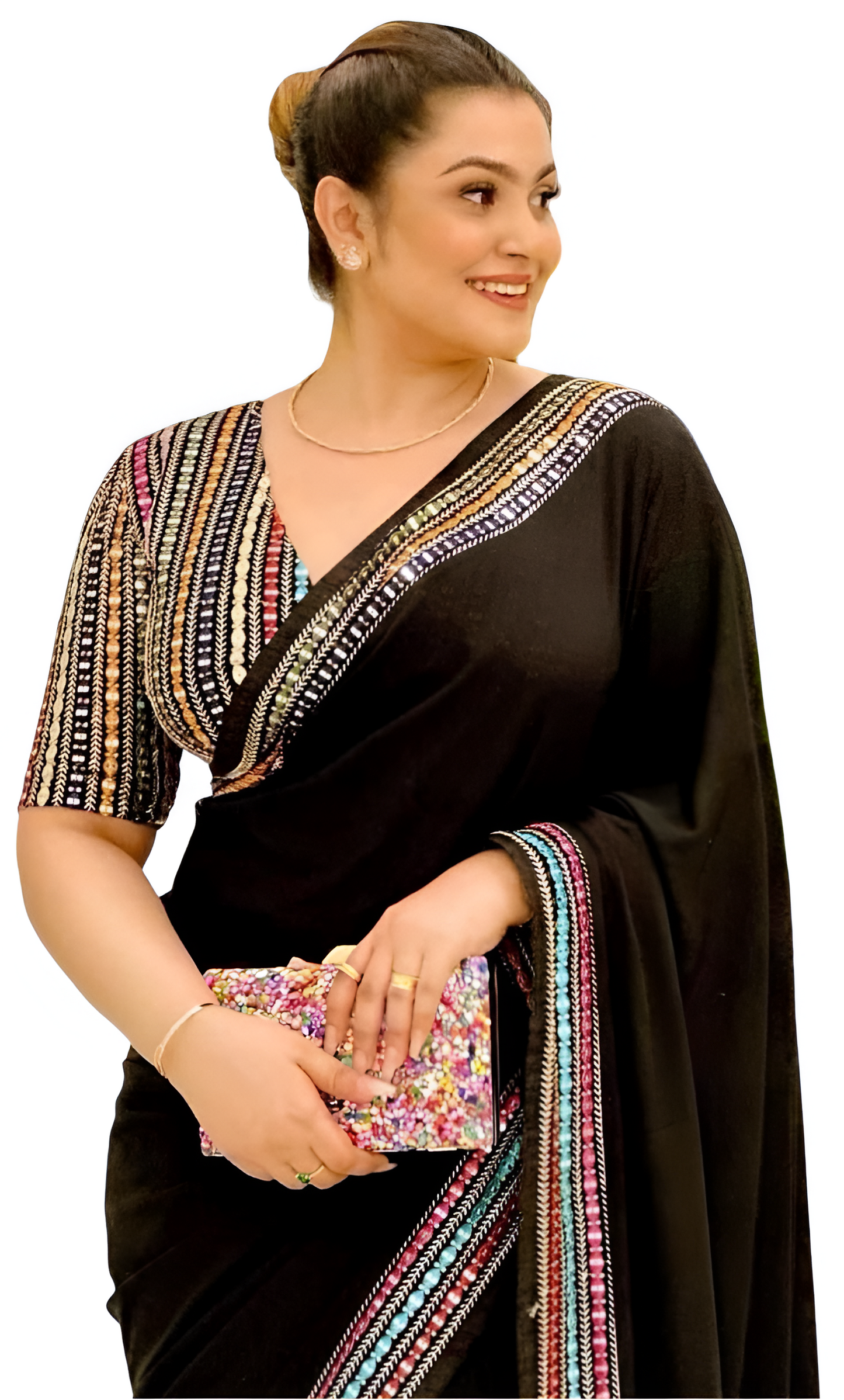 Elegant Lace Border Georgette Saree with Multicolor Embroidered Blouse