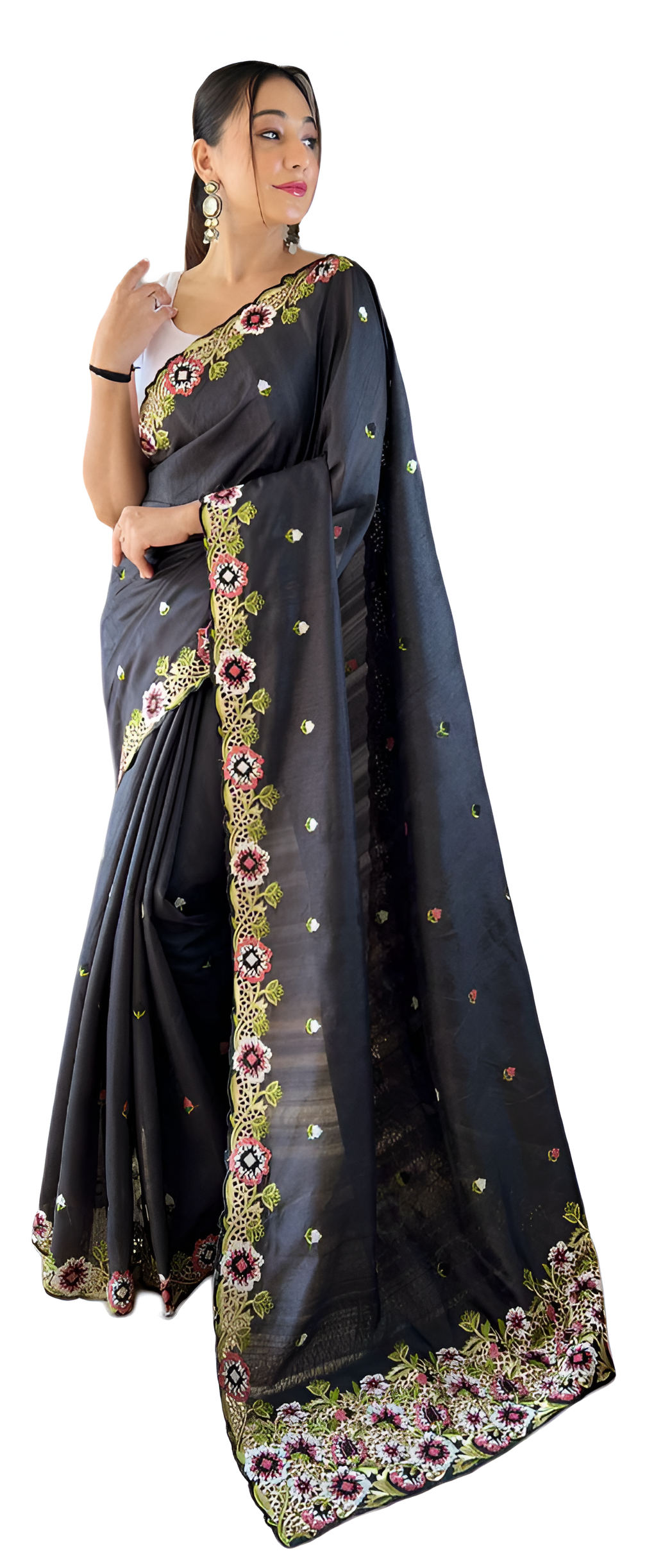 Pure Matka Silk Saree with Embroidered Buttis & Cutwork Pallu