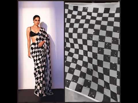 Linen Black & White Check Saree, Length: 6.3 m at Rs 2050 in Siliguri | ID:  17963215533